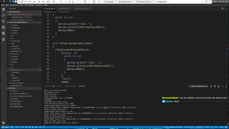 Low Level Multithreading Ultraschallsensor MQTT - C# C, ESP32, Mikrocontroller, PlatformIO